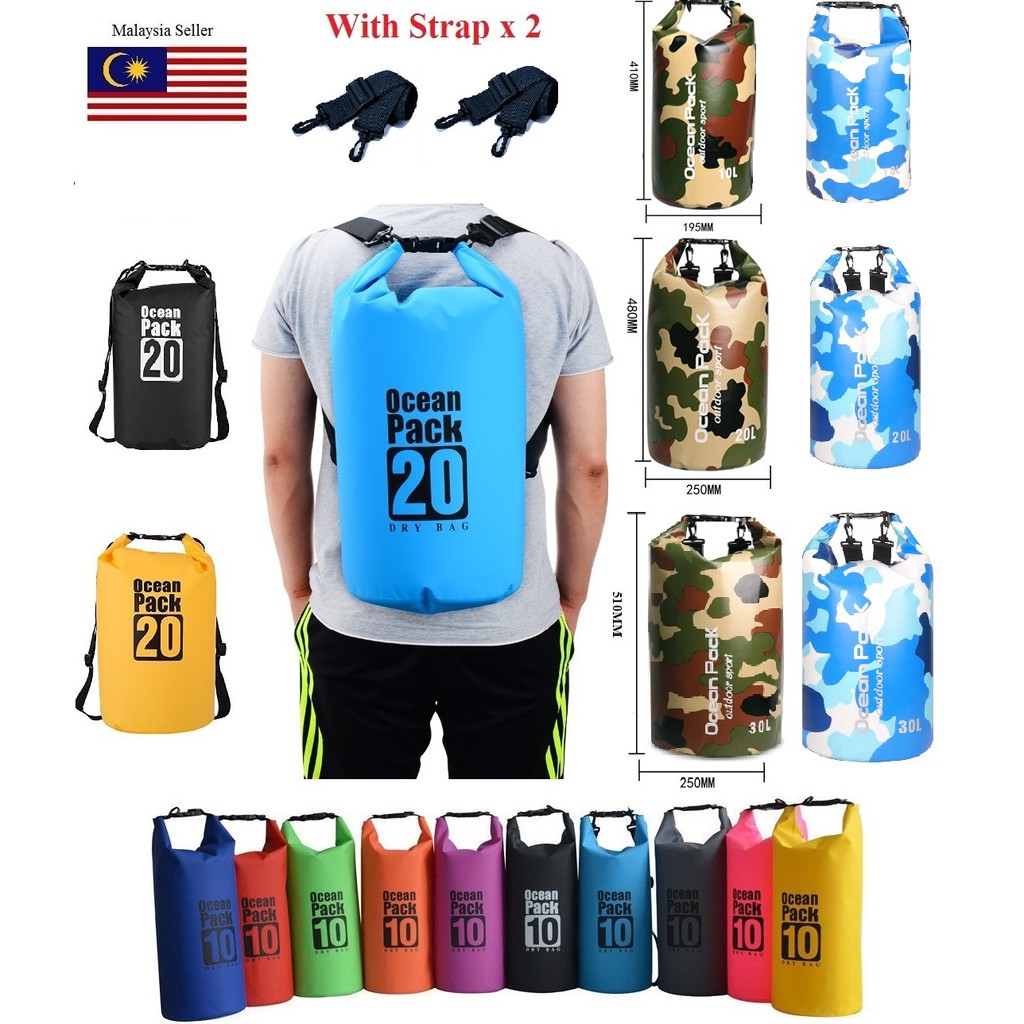 กันน้ํา2 สายรัด PVC หนา Ocean Pack 10L 20L มือถือกันน้ําไหล่ Ocean Bag Dry Bag