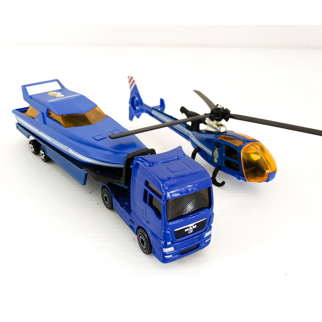 Majorette Truck - Gendarmerie Set - Man TGX + Speed Boat + Helicopter - Dark Blue Color /scale 1/100 (6") no Package