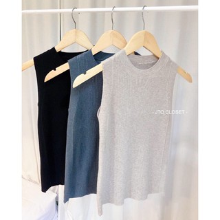 เสื้อแขนกุดไหมพรมคอกลมเกาหลี ไหมผรมไม่หนามากใส่สบาย คัตติ้งดีใส่แล้วดูแพง