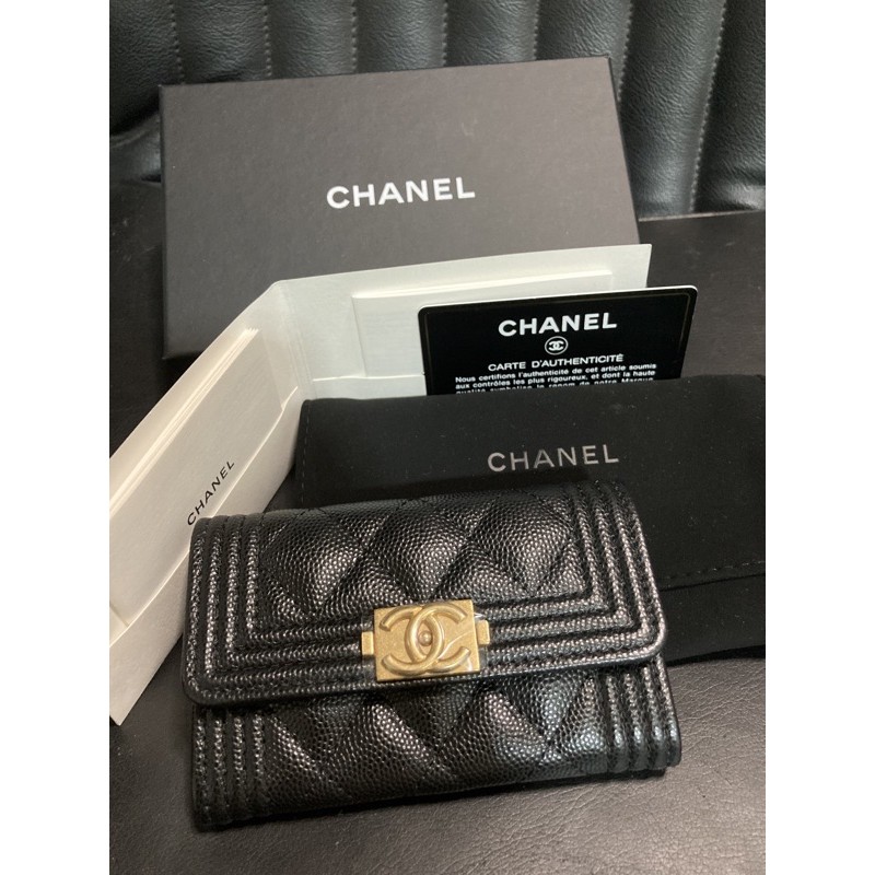 Kept unused Chanel boy caviar black  Card holder