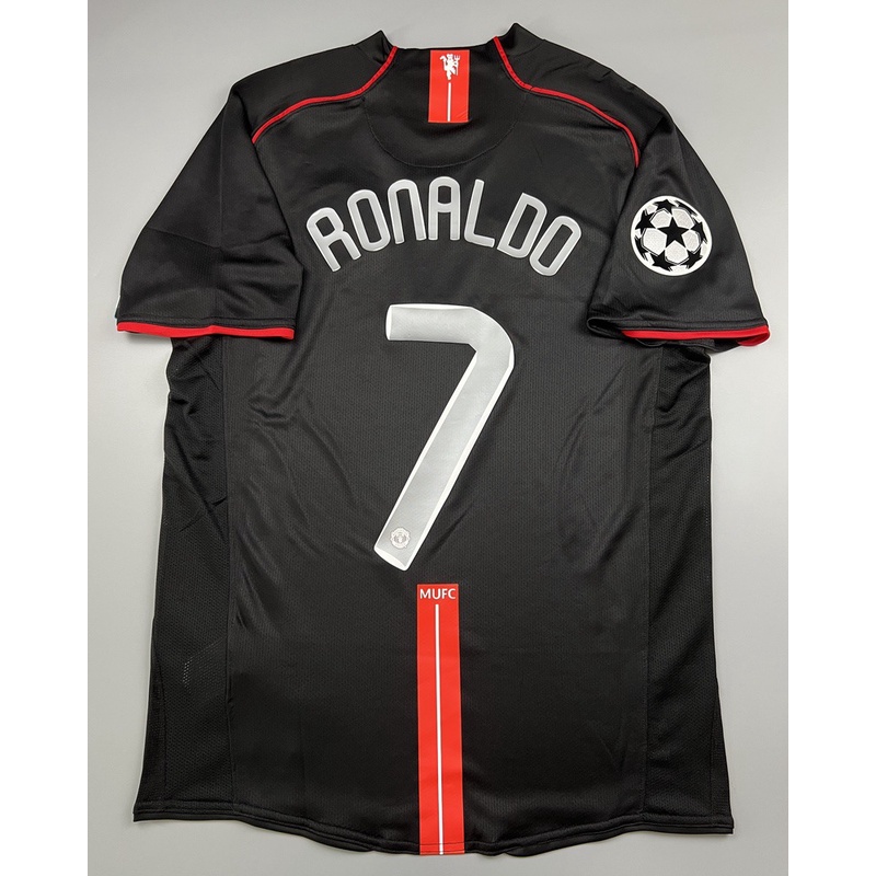 เสื้อบอล ย้อนยุค แมนยู 2007 เยือน สีดำ Retro Manchester United Away พร้อมเบอร์ชื่อ 7 RONALDO อาร์มแชมเปี้ยนลีค