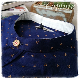 เสื้อเชิ้ตแขนยาว คอจีน ผ้า Oxford ลายสมอ สีกรม มีถึงไซส์ 4XL