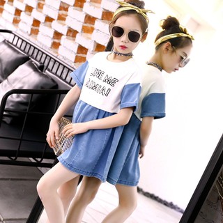 250 :เสื้อผ้าเด็ก พร้อมส่ง - เดรสเด็กผู้หญิง สีฟ้า-ขาว  ( แฟชั่นสไตล์เกาหลี ญี่ปุ่น เด็กเล็ก เด็กโต )