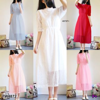 TW4872 Maxidress แม็กซี่เดรสลายลูกไม้ เนื้อผ้าลูกแต่งฉุลลูกไม้ช่วงคอและแขน