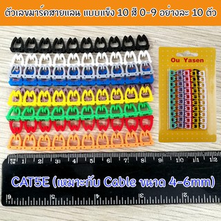 ตัวเลขมาร์คสายแลน CAT5E ขนาด 4-6 mm Cable Markers แบบแข็ง 10 สี 0-9 อย่างละ 10 ตัวรหัสP1332