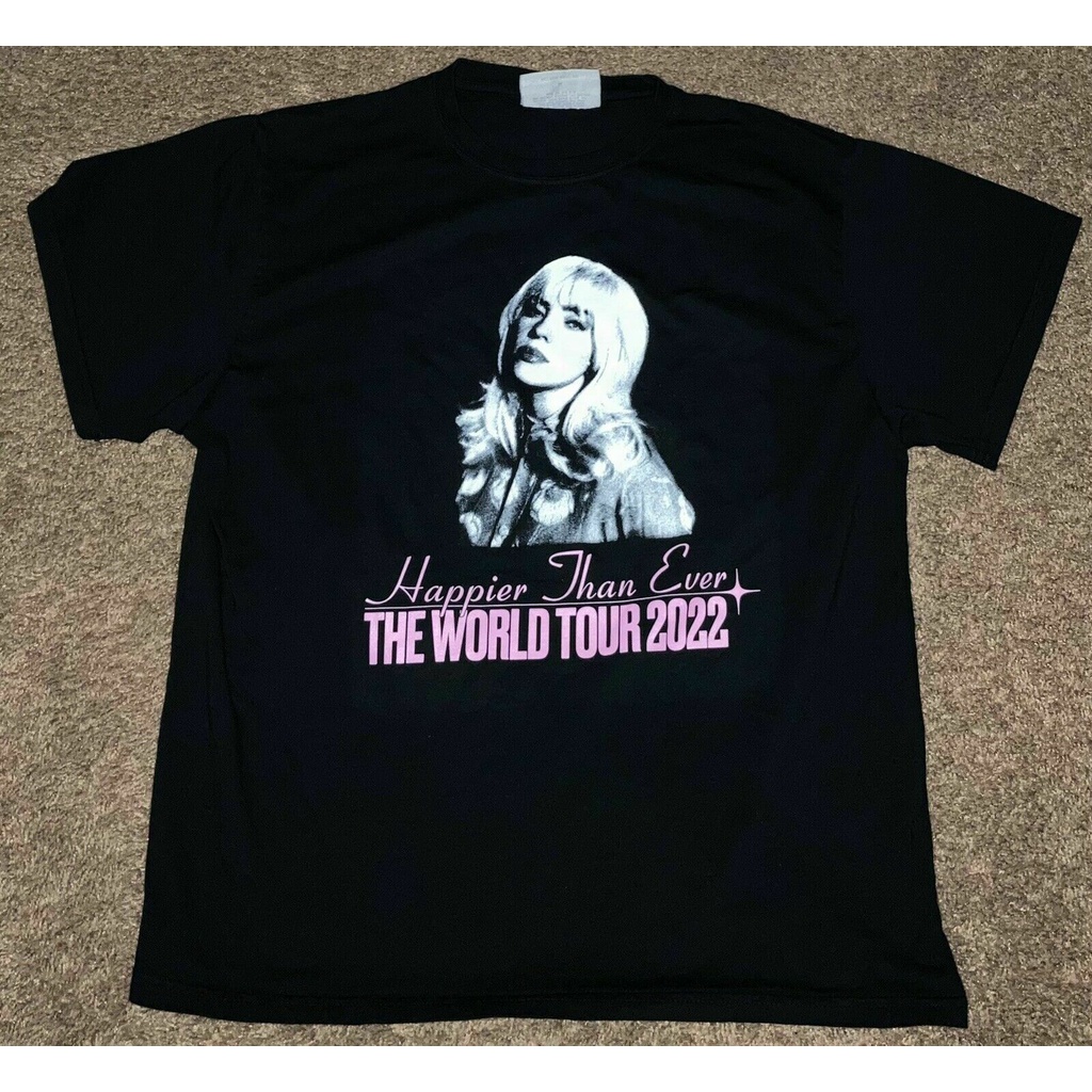 เสื้อยืด 2022 Billie Eilish Happier Than Ever Tour Concert Men T-Shirt Cotton