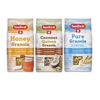 familia แฟมิเลีย กราโนล่า 375ก.  FAMILIA Granola มี 3 รสชาติ (Honey / Coconut / Pure) ได้คุณประโยชน์ของพวกธัญพืชเต็มที่