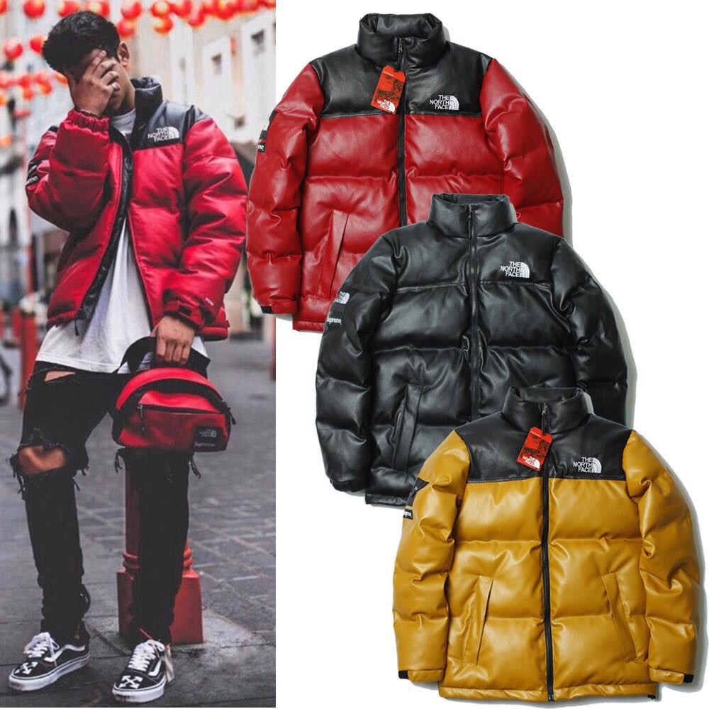 leather nuptse jacket