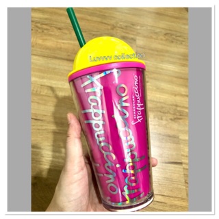 📣📣Starbucks Pink Yellow w/Dome Lid-Frappuccino Cold Cup Grande 16oz. (USA)