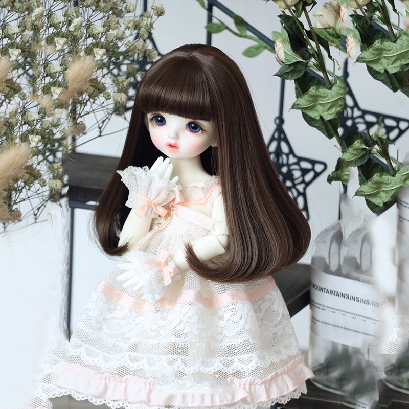 วิกผมตุ๊กตา ผ้าไหม อุณหภูมิสูง สีน้ําตาล สีทอง 1/6 BJD อุปกรณ์เสริม สําหรับตุ๊กตา