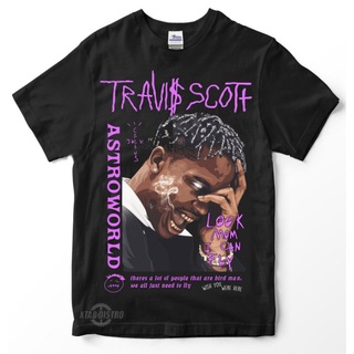 เสื้อยืดโอเวอร์ไซส์Travis scott เสื้อยืด ลาย 3 ASTROWORLD สีม่วง ขนาดใหญ่ สไตล์ฮิปฮอป travis scott tupac ice cubeS-3XL