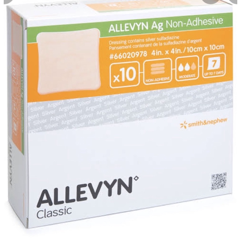 +Allevyn Ag non adhesive ขนาด 10x10cm. (แบบมีตัวยาsilver Sulfadiazine) สำหรับฆ่าเชื้อ