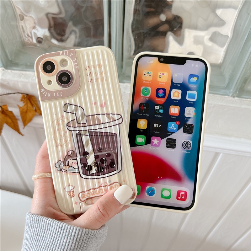 iPhone 13 12 12 pro max 11 promax X XR XS MAX ลายชานม วัสดุ TPU ที่วางสัมภาระ เคสโทรศัพท์ #8