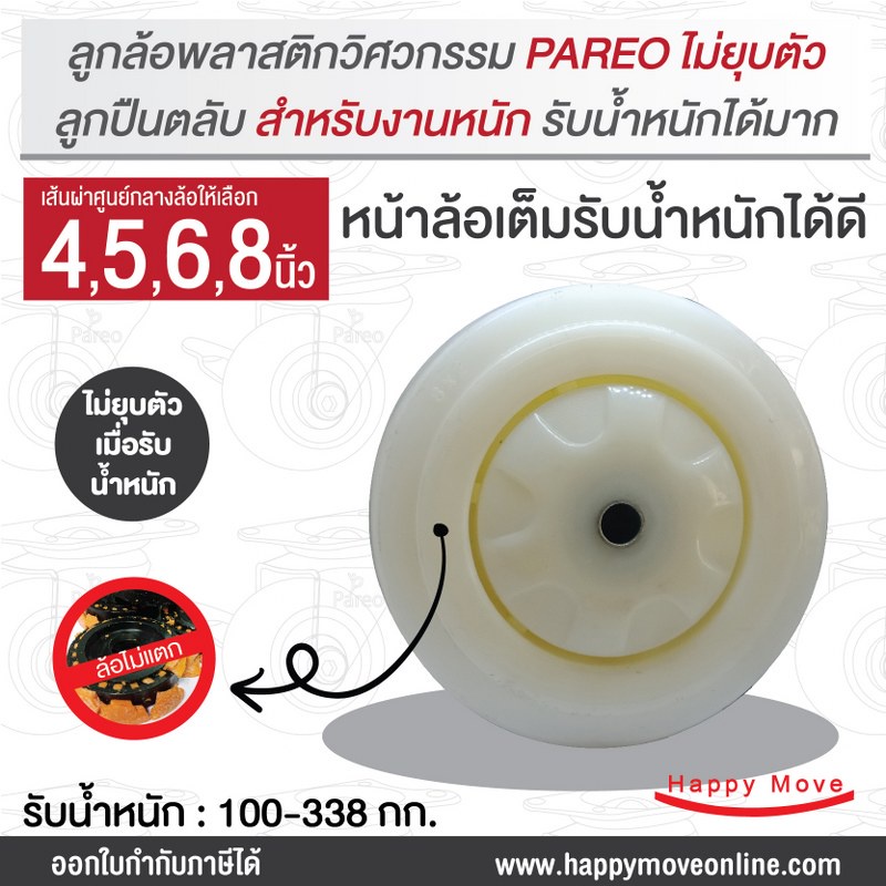 ล้อเปล่าพลาสติกวิศวกรรม 4 5 6 8 นิ้ว ลูกล้อรถเข็น ล้อพีพี ล้อPP รับน้ำหนัก100-338 กก.รุ่น Max