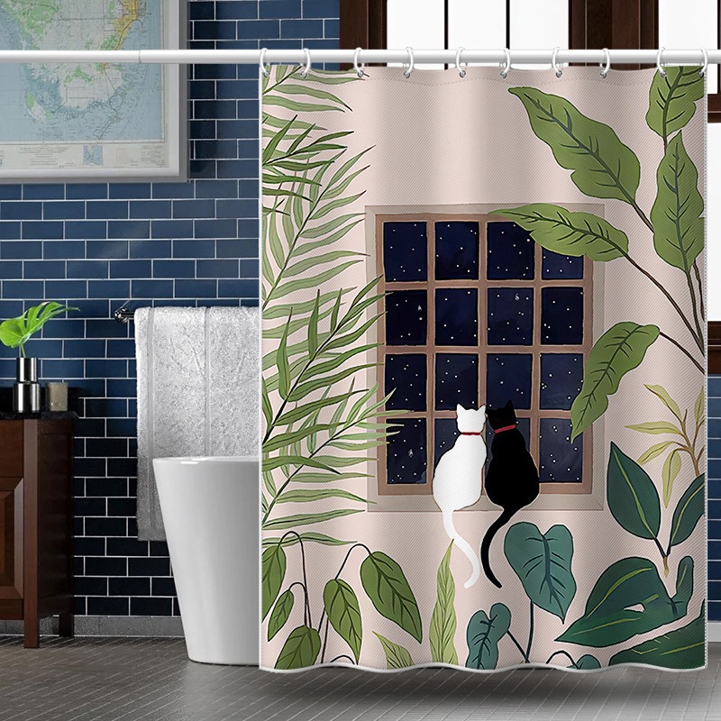 แนะนำ ผ้าม่าน ผ้าม่านโพลีเอสเตอร์ กันน้ํา ลายการ์ตูนแมว สําหรับห้องน้ํา ราคาพิเศษ มีเก็บเงินปลายทาง