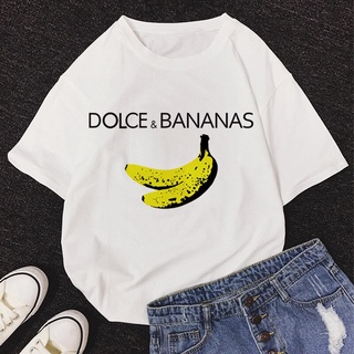 เสื้อยืดลําลอง ผ้าฝ้าย 100% แขนสั้น พิมพ์ลาย BANANA สไตล์ฮาราจูกุ แฟชั่นฤดูร้อน สําหรับสตรี y2kSize S-5XL