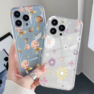 เคสโทรศัพท์มือถือ TPU เจลใส ขอบสี่เหลี่ยม กันกระแทก ลายดอกไม้ ดอกกุหลาบ สีทอง สําหรับ Samsung Galaxy S22 Plus Note 20 Ultra 10 S21 FE S20