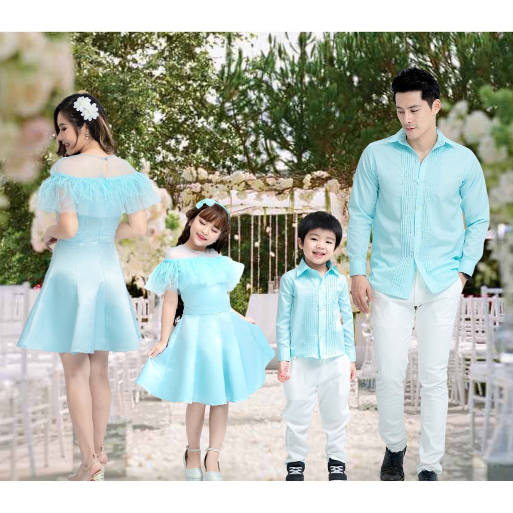 ชุดครอบครัว  ชุดแม่ลูก Melody สีฟ้า  ชุดไปงานแต่ง  ชุดออกงาน ชุดออกงานพ่อแม่ลุก  เดรสสตรีสีฟ้า เดรสเ