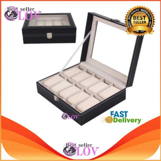 LOV Fancybox กล่องนาฬิกาไม้บุหนัง สำหรับนาฬิกา 10 เรือน (Black) Clearance Sale ลดสุดๆ