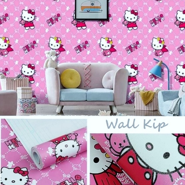 (ส่งด่วน มีโค้ดลด) Wall Kip วอลเปเปอร์ คิตตี้ ติดผนัง สติ๊กเกอร์ มีกาวในตัว ติดเองได้