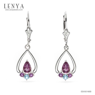 Lenya Jewelry ต่างหูเงินแท้ 925 ชุบโรเดียม ประดับพลอยอเมทิสต์ (Amethyst) และ บลูโทแพซ (Blue Topaz)