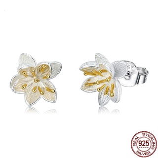 ตุ้มหูเงินแท้ 925 รูปดอกไม้🌼 ชุบทอง18k✨แบบติดหู น้ำหนักเบา เก็บปลายทางได้COD ส่งฟรี