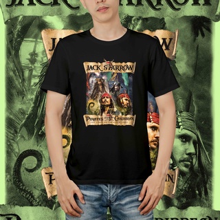 แขนสั้นcrew neckเสื้อยืด ลายโจรสลัด Caribbean Jack Sparrow สไตล์วินเทจ สีดํา น้ําเงิน ขาว S-XXXXL