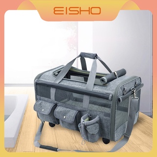 Eisho กระเป๋าแมวสุนัขสัตว์เลี้ยงอเนกประสงค์มีล้อลากได้ขนาดใหญ่ระบายอากาศได้ดี ล้อหมุนได้ 360 องศา ใช้ได้หลายแบบ