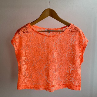 Bershka Neon Lace Top เสื้อครอป เบิร์ชก้า