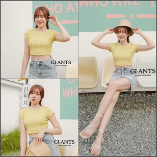 🔥พร้อมจัดส่ง🔥ป้ายGI-ANTS เสื้อครอปผ้าแฟชั่น ผ้ายับย่น ดีเทลติดกระดุมสีสัน