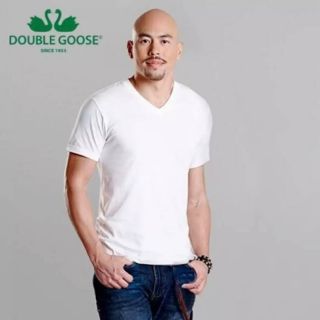 เสื้อยืดตราห่านคู่ double Goose คอV(วี) สีขาว