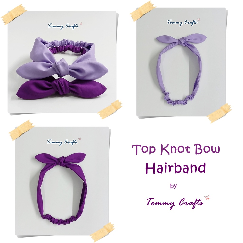 ผ้าคาดผมโบว์ผ้าคอตตอน สีพื้น ม่วงอ่อน / ม่วงเม็ดมะปราง cotton Hairband