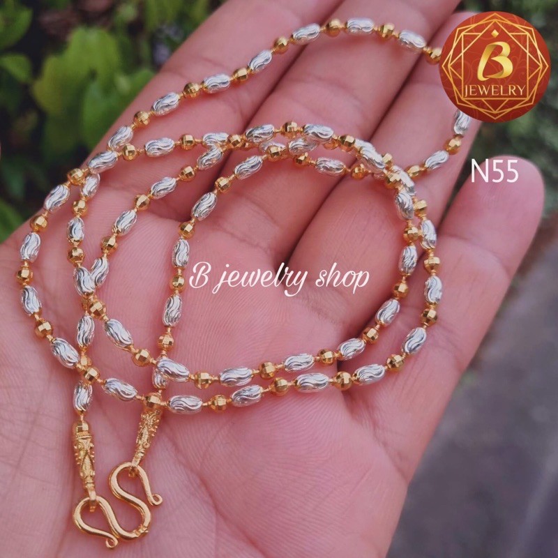 สร้อยคอ 2กษัตริย์ลายเม็ดข้าวพระจันทร์เสี้ยว ขนาดเทียบเท่าสร้อยทองแท้1บาท งานสวยละเอียดเกรดพรีเมียม