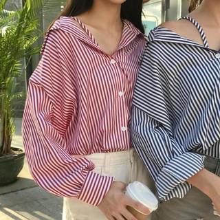 (1ตัวใส่ได้2แบบ) Oversized shirt เสื้อเชิ้ต เสื้อสายเดียว 1 ตัวใส่ได้2 แบบ