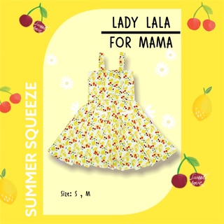 21August.Baby Summer Squeeze Lady Lala For Mama ชุดกระโปรงผู้หญิง ผ้าเครปซาติน สีเหลือง