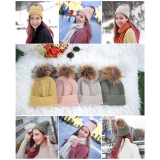 KozySnow หมวกไหมพรมแต่งปอมขนแท้ หมวกไหมพรมแฟชั่น มี4สี  H0005