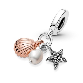 (พร้อมส่ง)*New*Pandora Freshwater Cultured Pearl, Starfish &amp; Shell Triple Dangle Charm