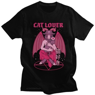 เสื้อยืดผ้าฝ้ายพิมพ์ลายขายดี เสื้อยืด ผ้าฝ้าย พิมพ์ลาย Baphomet Cat Lover Evil แฟชั่นฤดูร้อน สไตล์สตรีท สําหรับผู้ชาย