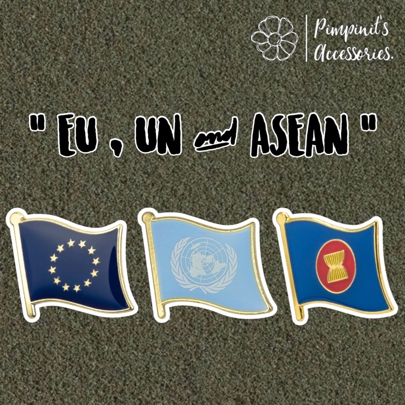✿ ร้านในไทยพร้อมส่ง : เข็มกลัดธงสหประชาชาติ,สหภาพยุโรป | UNITED NATIONS(UN), EUROPEAN UNION(EU) & AS