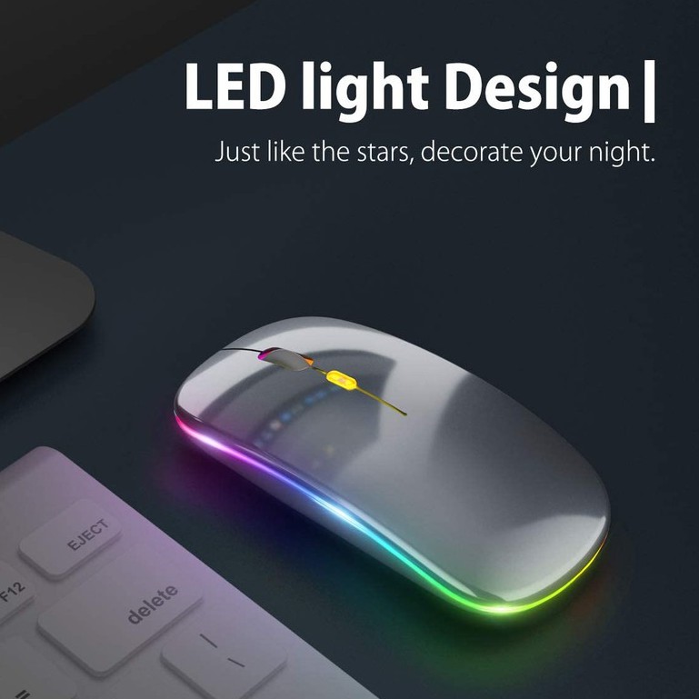 เมาส์ไร้สายเงียบเมาส์ไร้สาย2.4GHz แบบชาร์จไฟได้พร้อมไฟ RGBเมาส์บลูทู ธBluetooth mouse ipad มือถือ backlit 7 สี เมาส์ RGB