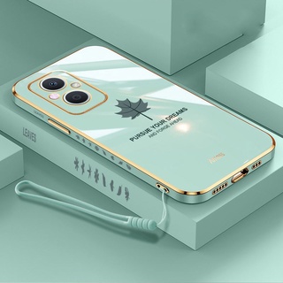Xiaomi Poco M5 M5s เคสยางซิลิโคนนิ่ม เคลือบเงา 6D ทรงสี่เหลี่ยม ลายใบเมเปิ้ล สวยหรู พร้อมสายคล้อง