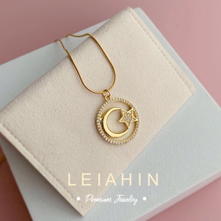 LEIAHIN สร้อยคอไทเทเนียม ชุบทอง 18k จี้รูปดวงจันทร์ และดาว เครื่องประดับแฟชั่น สําหรับผู้หญิง