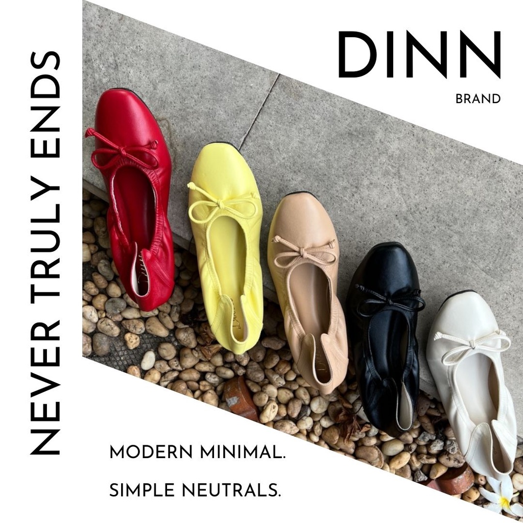 DINN รุ่นคัชชูโบว์ รองเท้าคัชชูส้นเตี้ย รองเท้าแฟลต บัลเล่ต์ หนังนิ่ม ไซส์ 36 - 43
