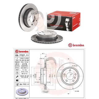 09 7727 11 จานเบรค ล้อ R (ยี่ห้อ BREMBO) รุ่น HC UV BMW ซีรี่ส์ 3 E36 E46 318i 320i ปี1990-2005