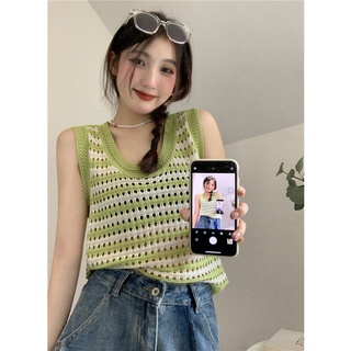 Xiaozhainv เสื้อกั๊กแจ็กเก็ต ทรงหลวม ลายทาง สไตล์เรโทร แฟชั่นฤดูร้อน