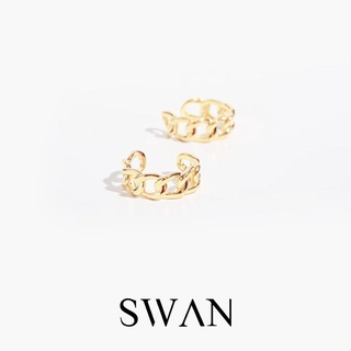 SWAN - Plain Chain Cuff ต่างหูหนีบเงินแท้ คล้องหู ไม่ต้องเจาะ ดีไซน์รูปโซ่ ต่างหูเรียบ