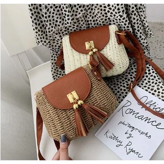 กระเป๋าสาน Tassel bag ตกแต่งพู่ ( A98 )