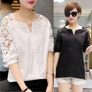 เสื้อยืด ลำลอง ปักลูกไม้ แฟชั่นสำหรับผู้หญิง