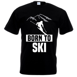 ใหม่ เสื้อยืดคอกลม พิมพ์ลาย Born To T-shirt - Skier Downhill Snow Fathers Day Dad Birthday คุณภาพสูง 2022S-5XL