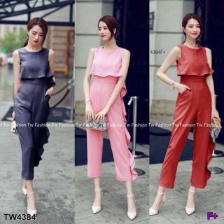 👗Pfashion [ส่งไว!!🚛] P4384 จั้มสูททรงคอปแต่งระบาย Ruffled neck jumpsuit.